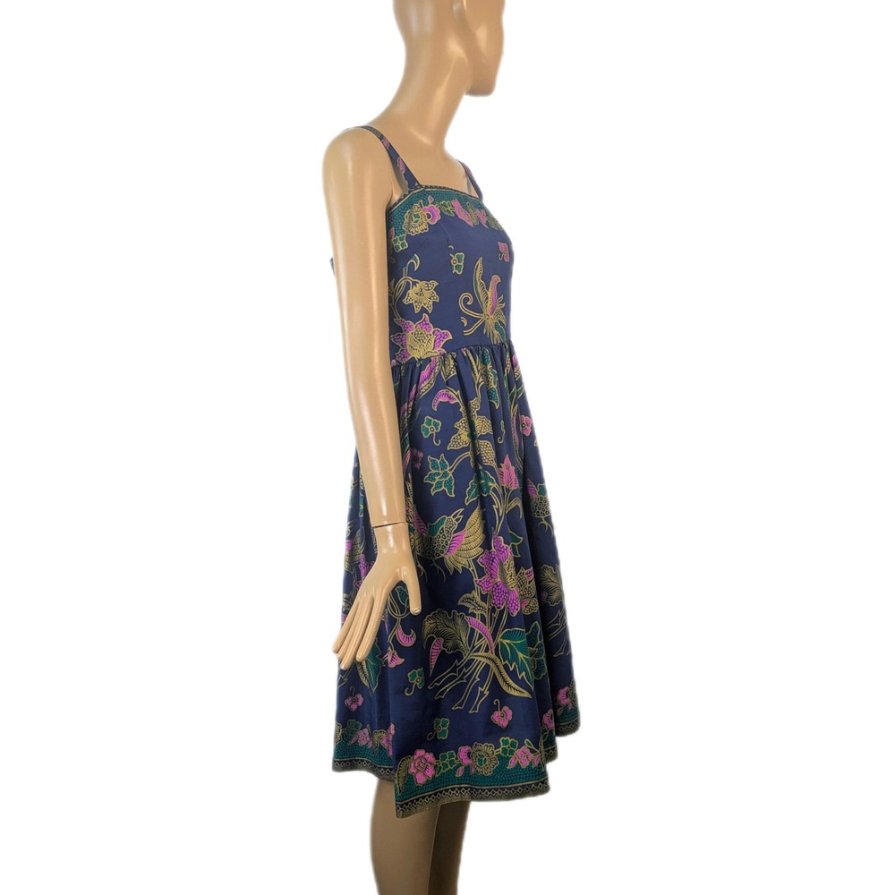 Vintage 1970s colorful block print dress | A-line tiki floral sundress - Picture 4 of 7